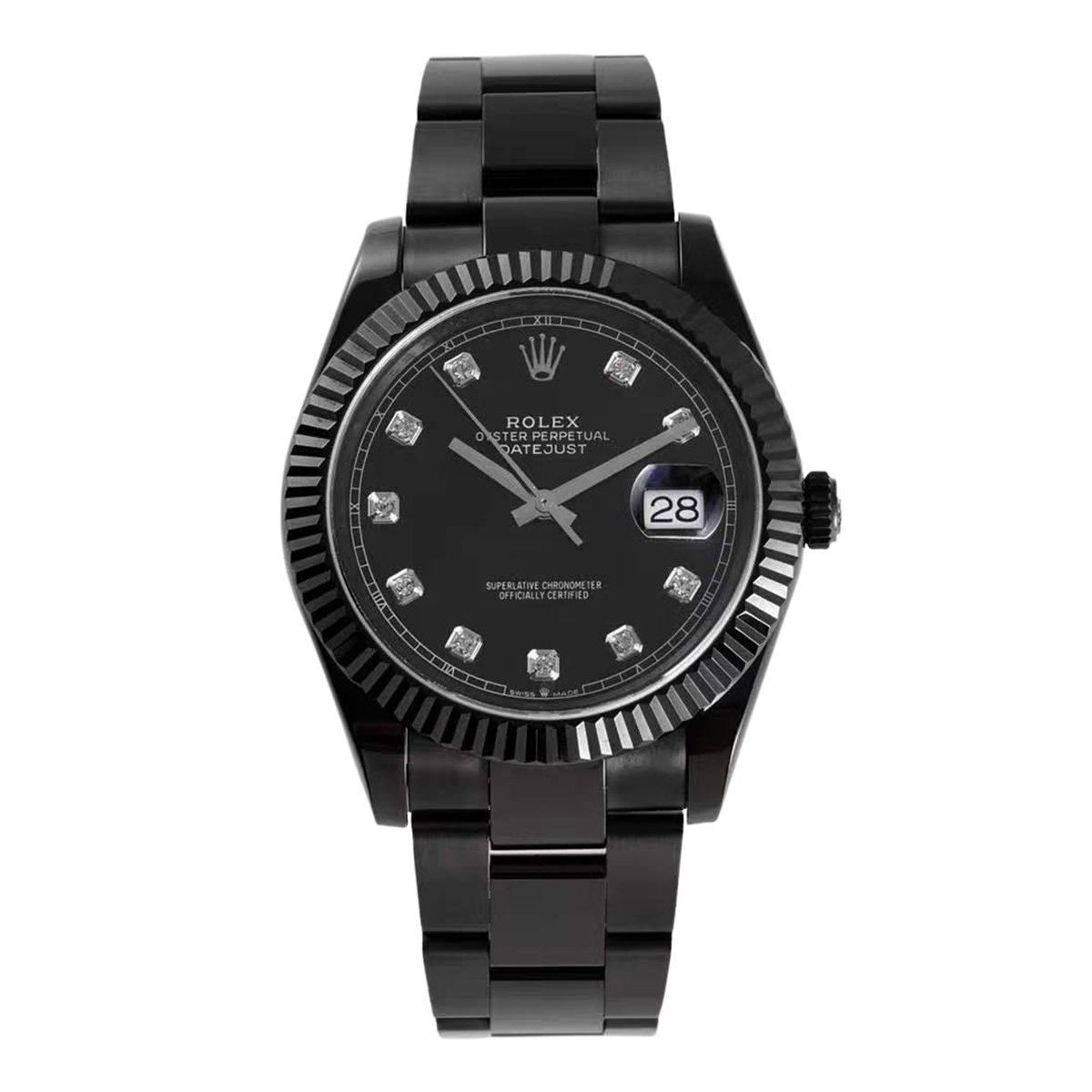 Datejust 41 Black Dial with D1am0nd Markers in PVD Black