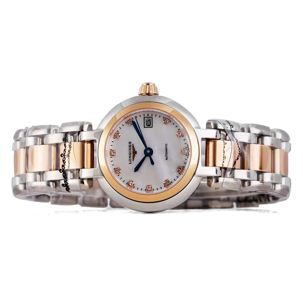 Primaluna MOP White Dial with D1am0nd Markers in Rose Gold
