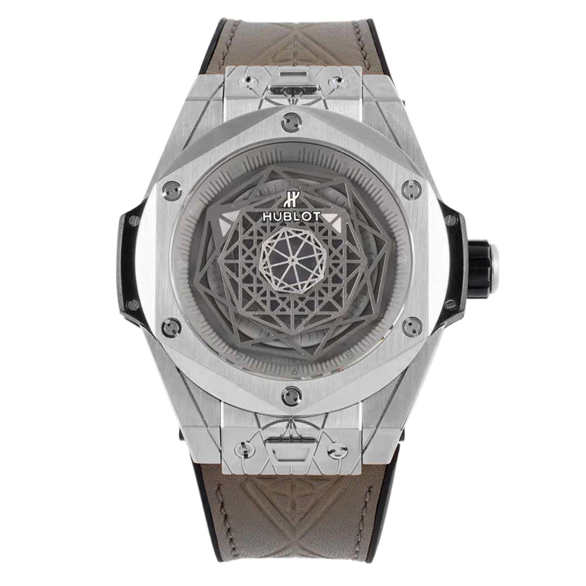 Big Bang Unico Sang Bleu in Steel on Brown Leather Strap